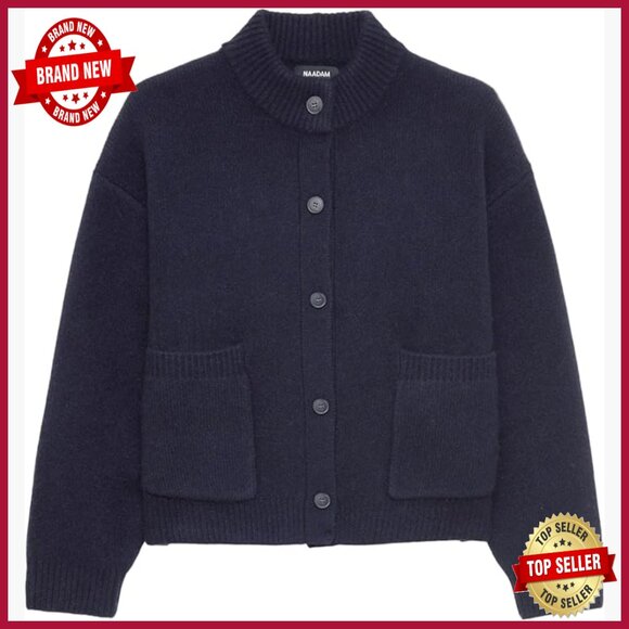 Oversized 100% Cashmere High Neck Cardigan Heavyweight Button Up Sweater